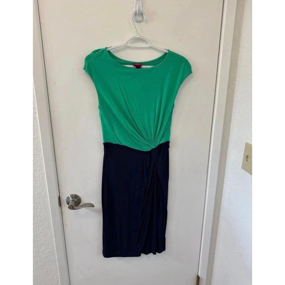 Merona Green & Navy Colorblock Twist-Front Sheath Dress - Small